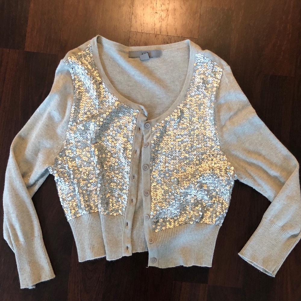 Gray sequin 3/4 sleeve cardigan